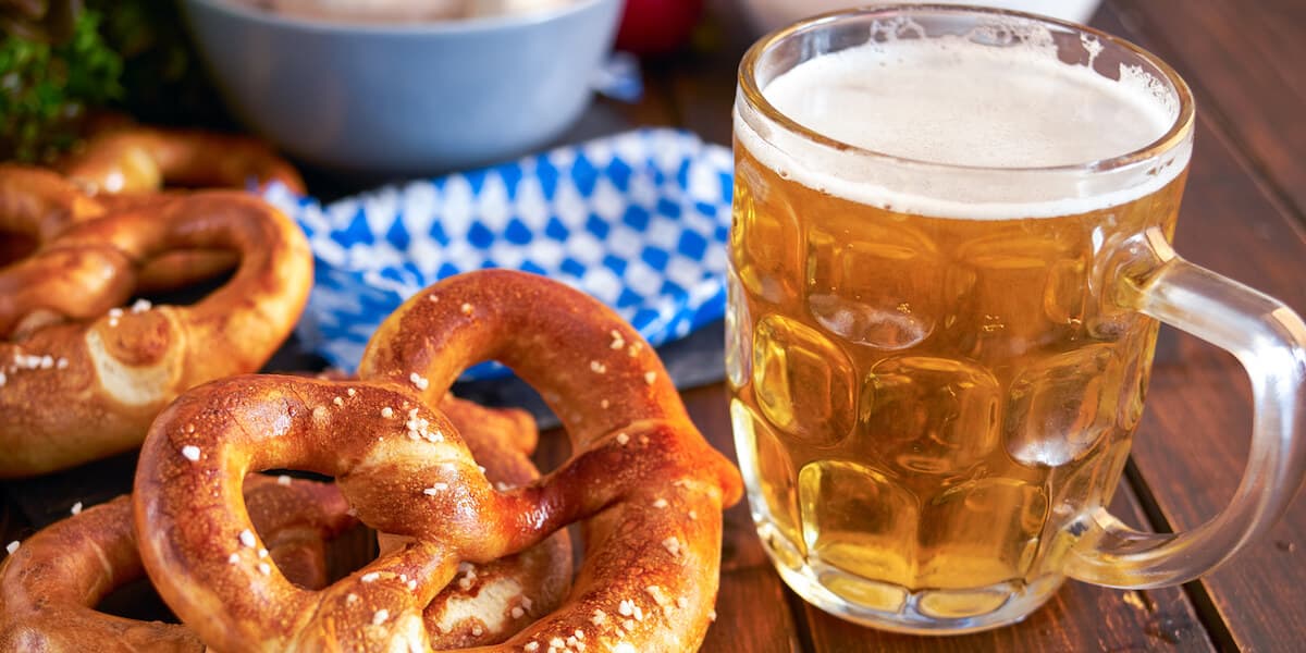 Oktoberfest food on wooden table